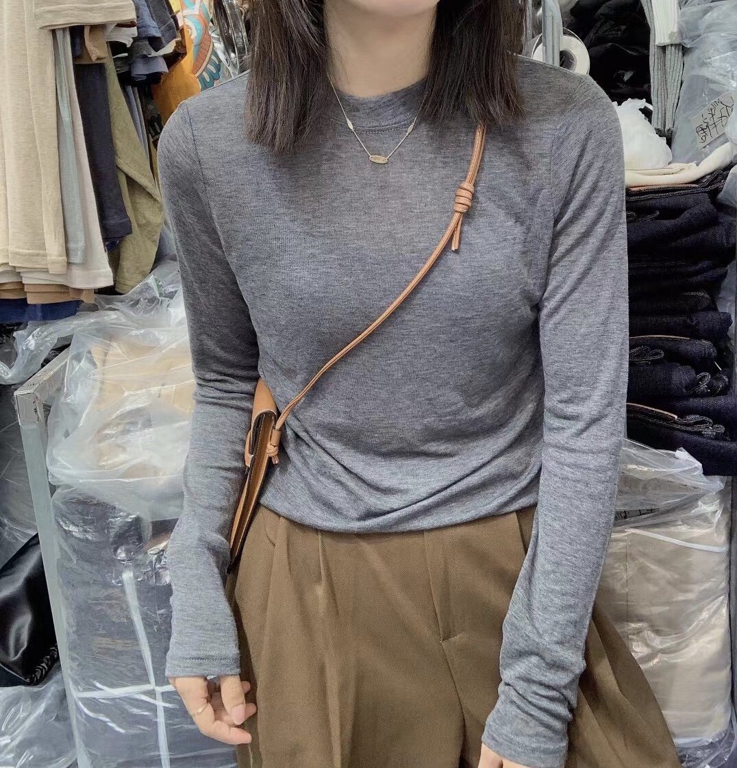 韩国高品质天丝羊毛长袖T恤女打底衫 亲肤软糯内搭薄款纯色面膜衣