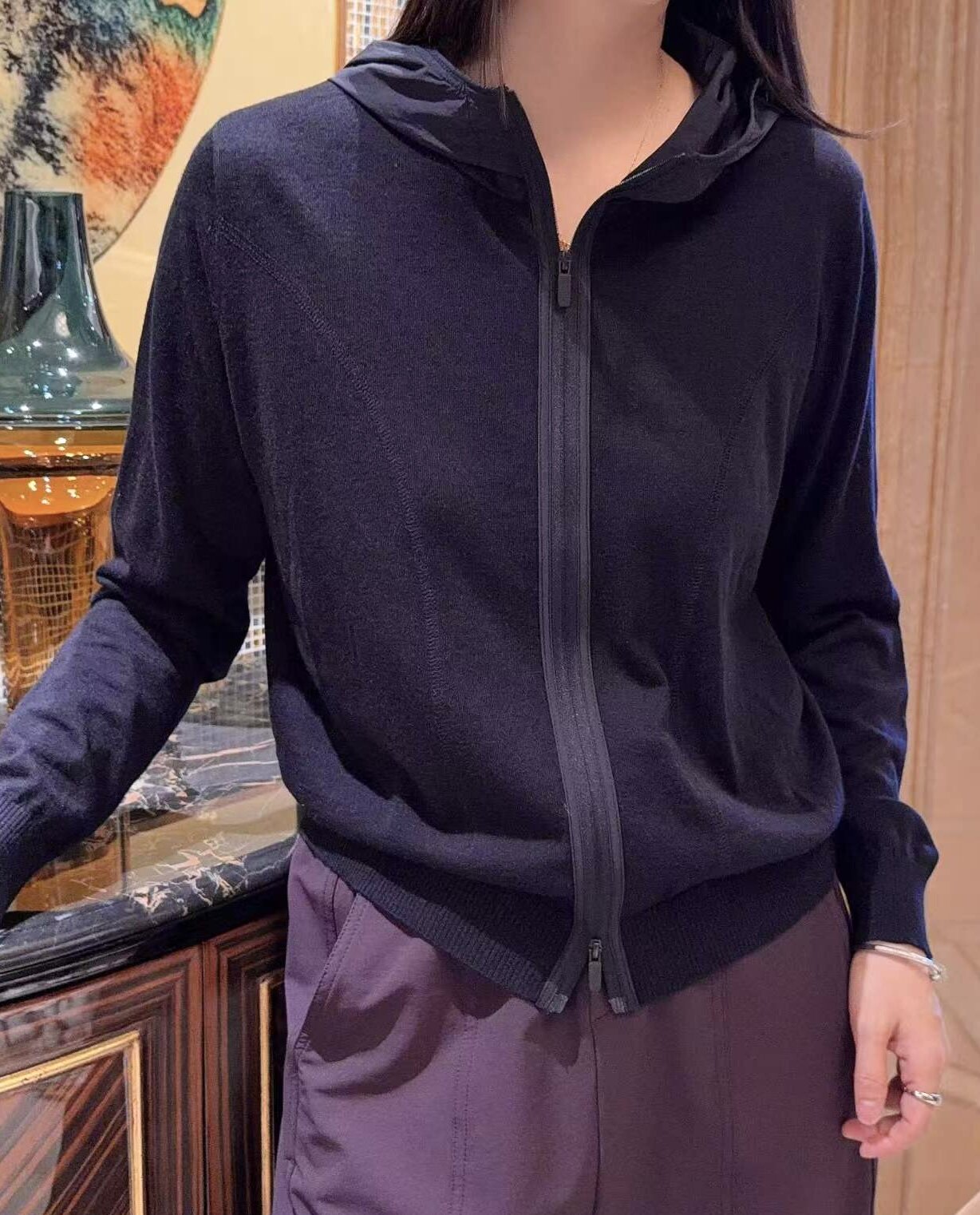 欧洲站2026秋季新品女装欧货极简风连帽羊毛针织开衫毛衫小外套