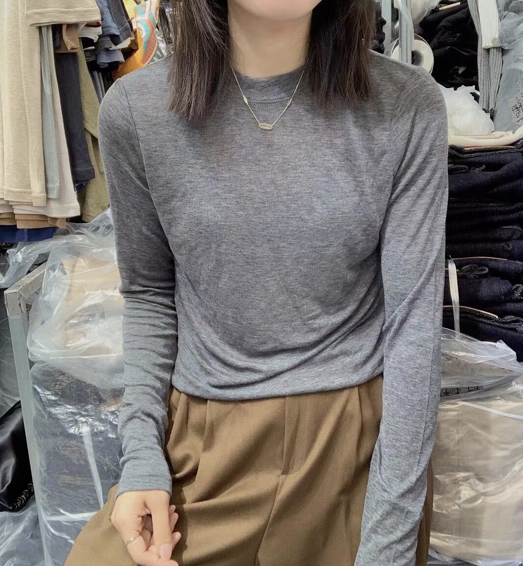 天丝羊毛打底T恤衫女欧洲站春百搭韩国进口面料软糯长袖薄面膜衣