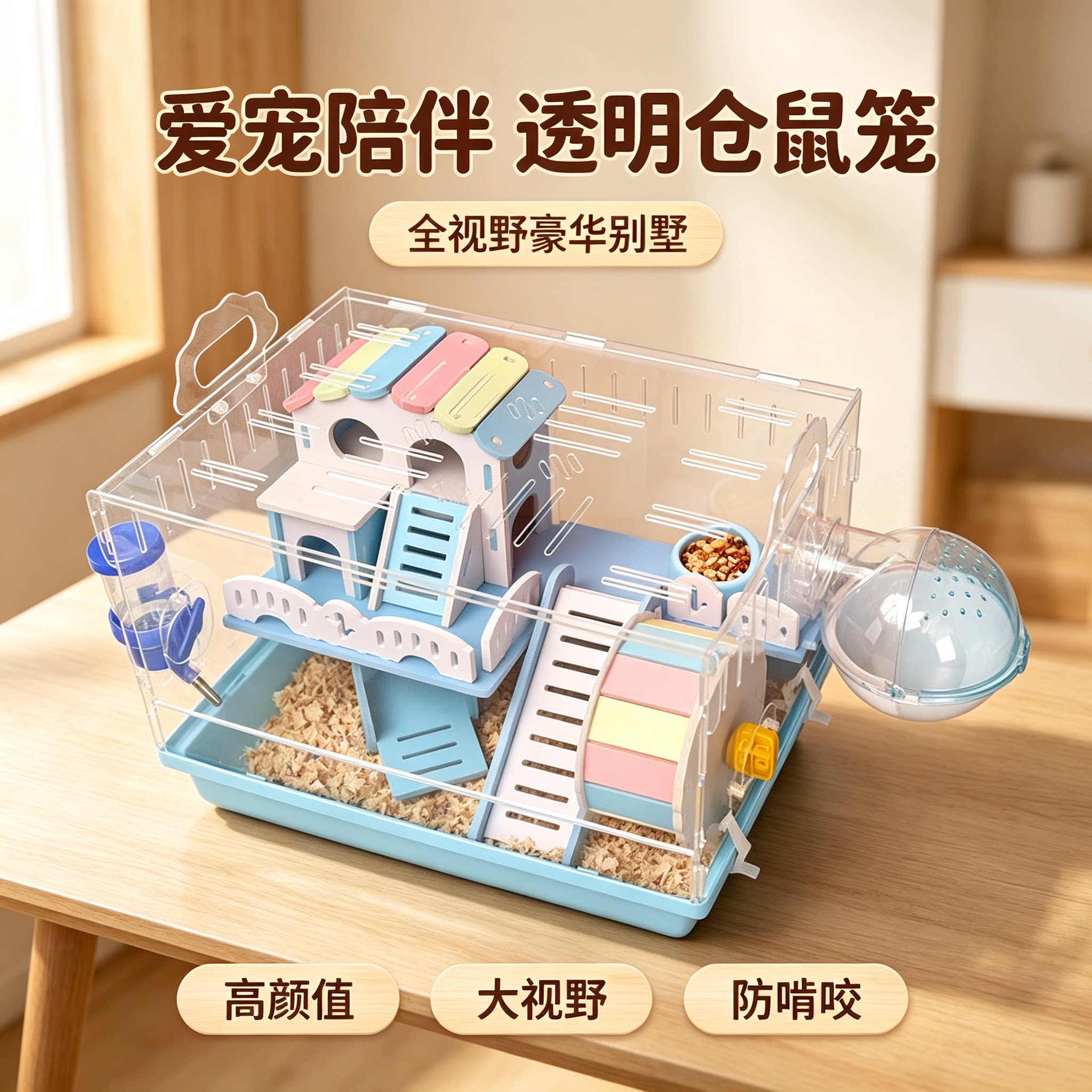 仓鼠全景高透笼子豪华双层别墅亚克力透明笼耐啃咬防越狱大空间的