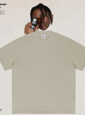 美式休闲重磅425G复古纯色落肩袖OVERSIZE男女宽松小领口短袖T恤