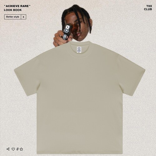 美式休闲重磅425G纯色小领口短袖