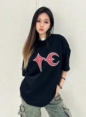 THUG CLUB 真皮绣花LOGO朴宰范同款高街潮牌男女宽松休闲短袖T恤