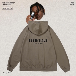 ESSENTIALS GOD FOG背后硅胶字母高街男女宽松连帽卫衣潮 FEAR