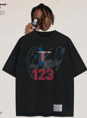 RRR123迈阿密限定神之手印花美式高街FOG潮牌男女宽松休闲短袖T恤