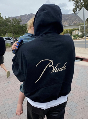 RHUDE刺绣字母胶囊拉链开衫外套美式高街男女宽松休闲连帽卫衣潮