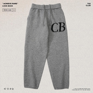 休闲男女宽松毛线长裤 Cole Buxton小众高街潮牌极简字母提花美式