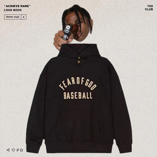 GOD第七季 主线高街BASEBALL植绒字母宽松连帽卫衣男 FEAR FOG