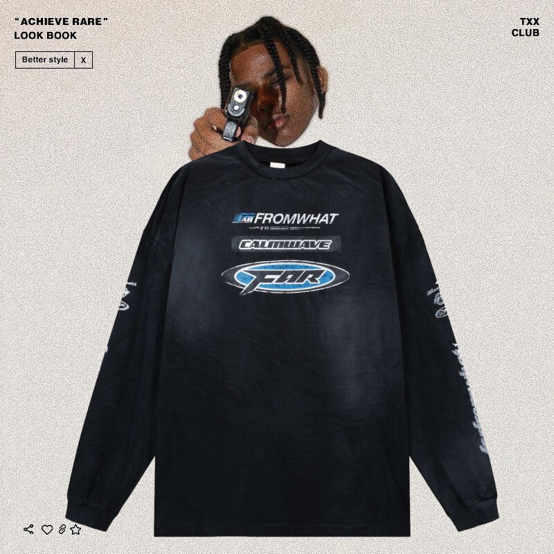 FAR.ARCHIVE渐变做旧字母印花vibe风小众高街男女宽松休闲长袖T恤,男装,T恤,淘宝优惠券,粉丝福利购,淘宝优惠卷