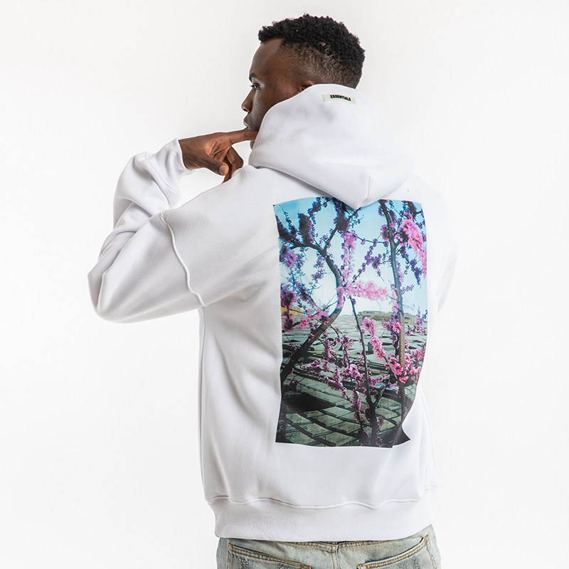 花卉树枝相片连帽衫fog fear of god essentials复线男女卫衣外套