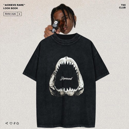 Represent鲨鱼齿印花做旧短袖潮