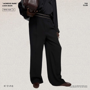 潮牌纯色宽松休闲西裤 男女同款 高腰织带垂坠感直筒阔腿长裤 AC风格