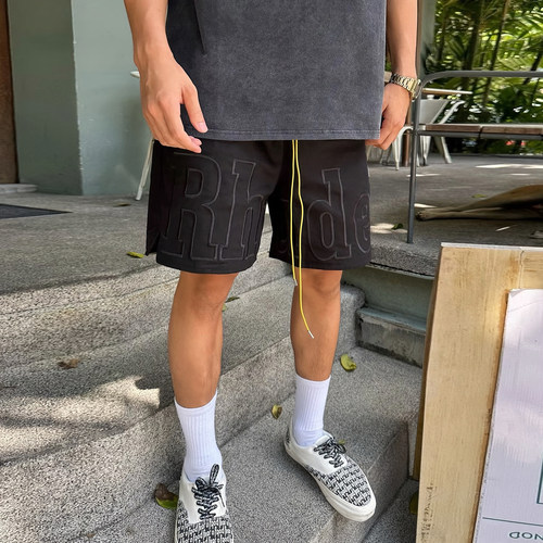 RHUDE字母logo刺绣高街抽绳短裤