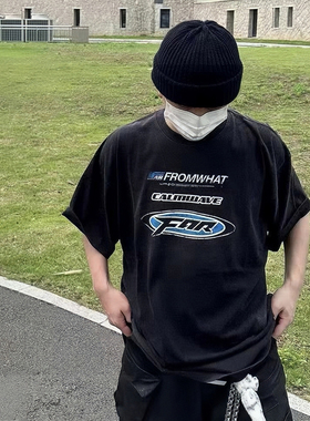 FAR.ARCHIVE做旧LOGO字母印花小众高街VIBE风男女宽松休闲短袖T恤