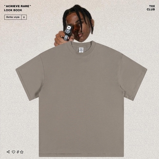 小领口男女宽松休闲防晒T恤潮 美式 夏季 复古纯色速干凉感冰皮短袖