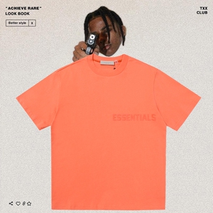 FEAR OF GOD ESSENTIALS植绒字母FOG高街潮牌男女宽松休闲短袖T恤