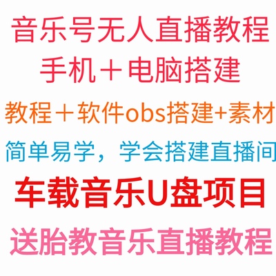 抖音音乐号无人直播间电脑手机搭建技术教程车载U盘胎教起号素材