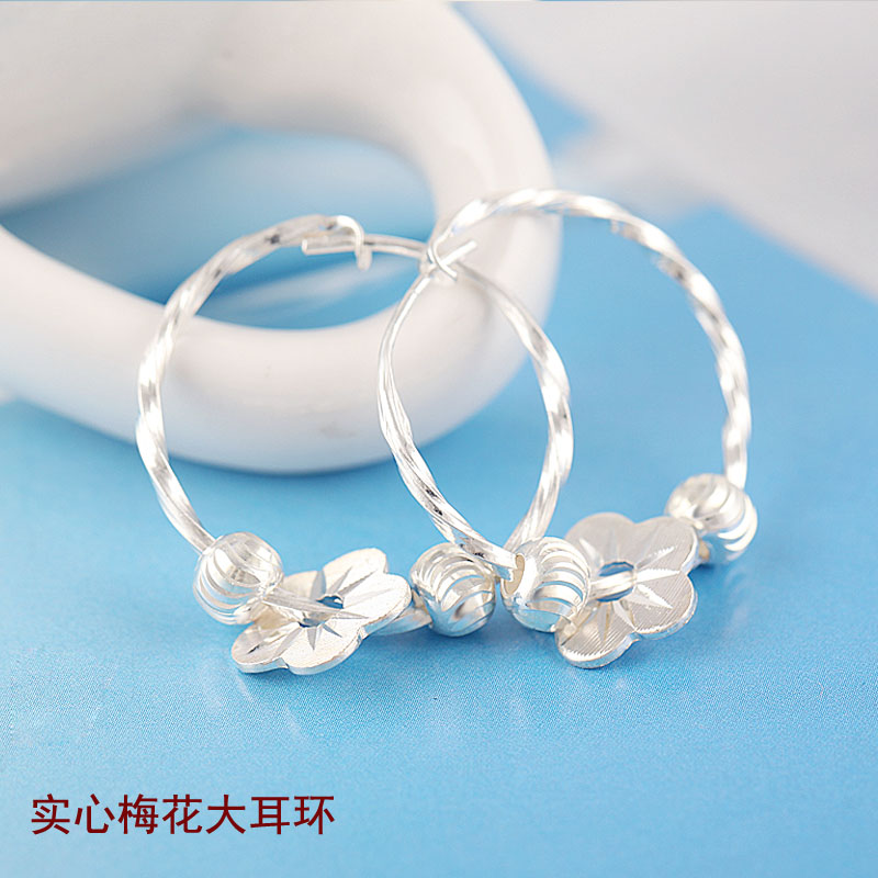 999纯银银耳环女实心耳圈