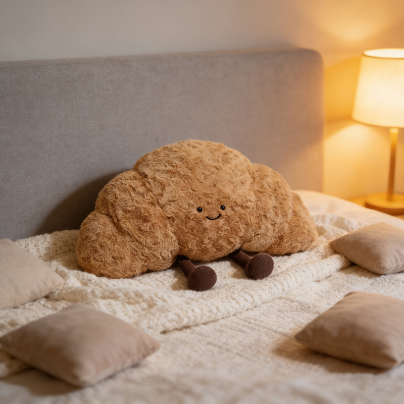 可爱卡通毛绒牛角包异形抱枕护腰