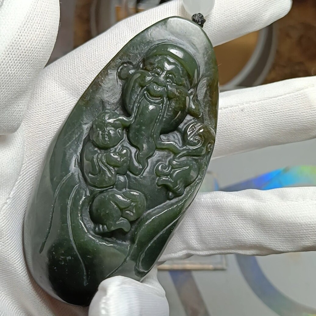 天然和田玉带原皮壳送财童子手把件茶宠摆件 保真品带官方证书0