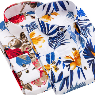 青中年修身 男士 印花衬衣春夏季 短袖 长袖 碎花商务休闲爸爸男装 衬衫