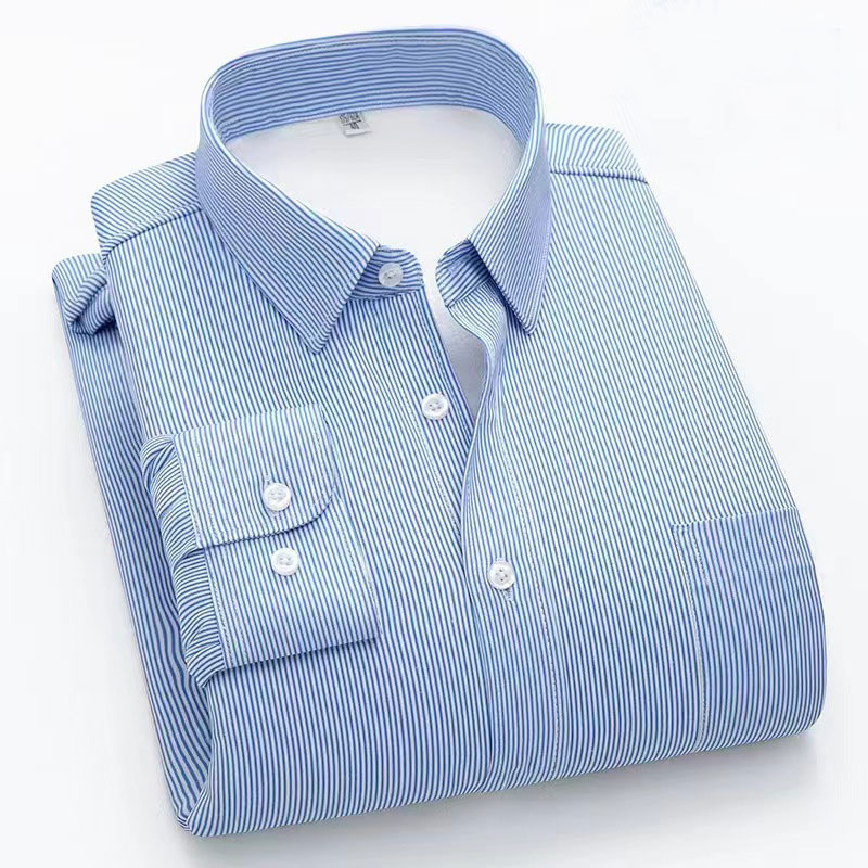 保罗冬季长袖男士衬衫加绒加厚保暖格子修身夹棉衬衣中年爸爸男装