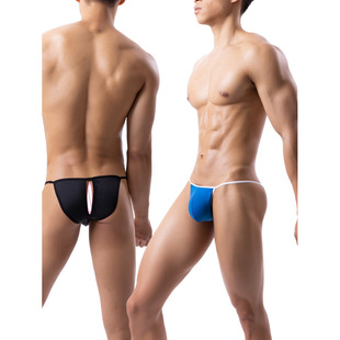 新款男士内裤男低腰大囊袋露臀开缝小三角裤gay时尚舒适内裤