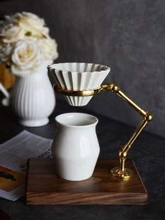 v60滤杯黄铜架胡桃木折纸滤杯咖啡壶咖啡过滤架 手冲咖啡支架套装