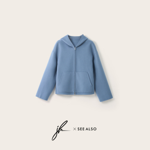 ALSO联名系列 羊毛短外套春夏新款 毛呢夹克极简连帽卫衣 SEE