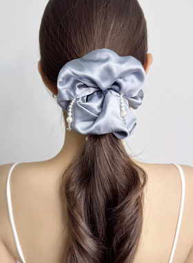 真丝大肠发圈头饰女韩版手缝水晶珍珠百搭舒适高级感头绳发绳发饰