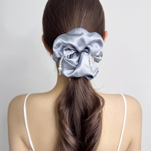 真丝大肠发圈头饰女韩版 手缝水晶珍珠百搭舒适高级感头绳发绳发饰