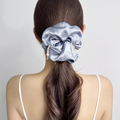 真丝大肠发圈头饰女韩版手缝水晶珍珠百搭舒适高级感头绳发绳发饰