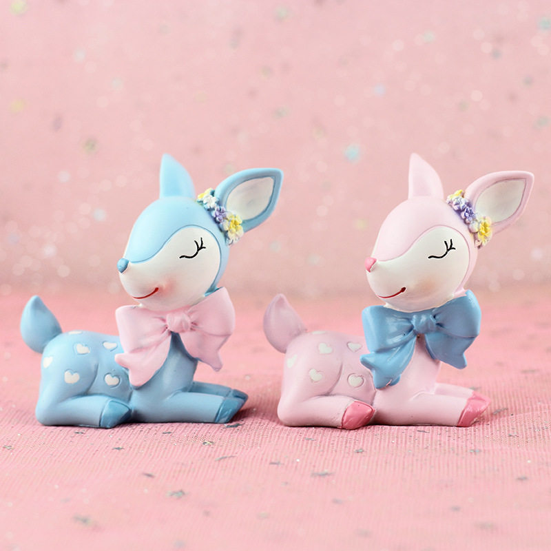 少女心梅花鹿树脂工艺品摆件车载树脂