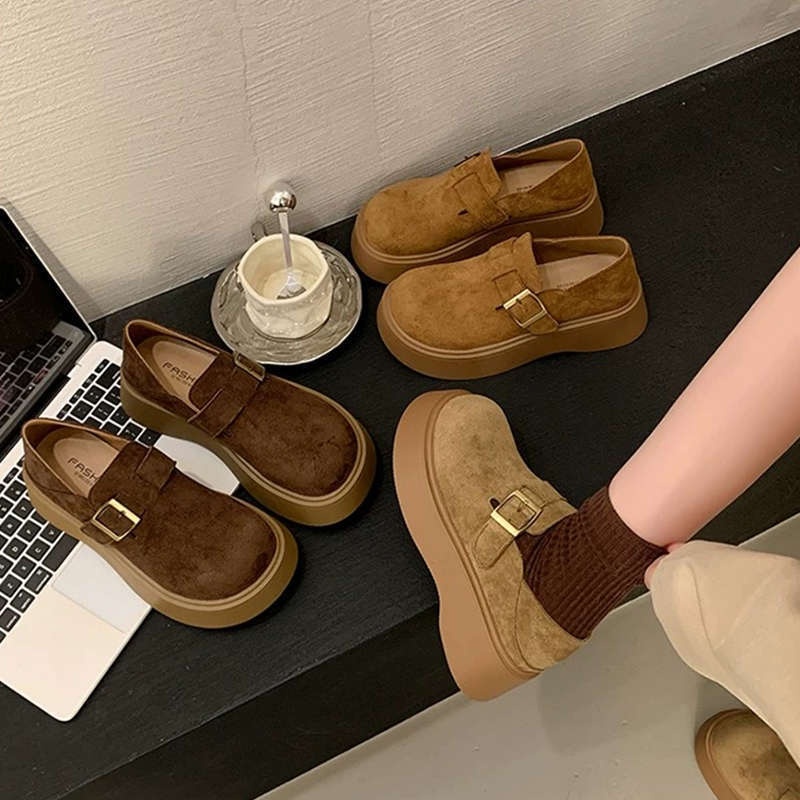 复古勃肯鞋女2025春季新款厚底增高单鞋全包博肯钓鱼乐福鞋