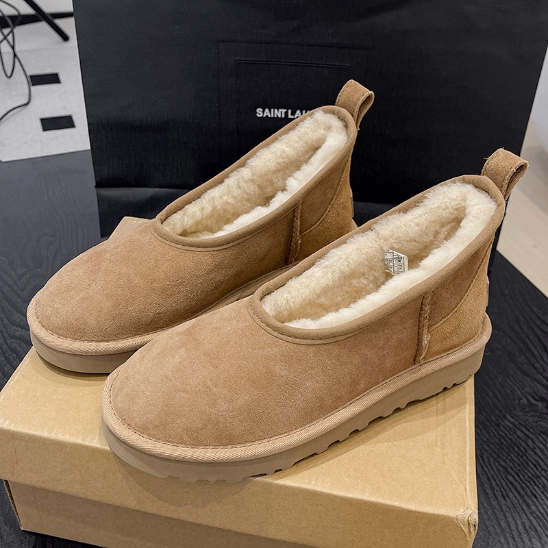 【梵芙娜】皮毛一体厚底雪地靴女2025年新款低帮一脚蹬尼姑鞋棉鞋