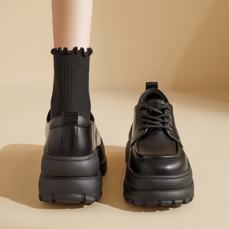 厚底乐福鞋女款2025新款秋季黑色系带英伦小皮鞋加绒单鞋,女鞋,浅口单鞋,淘宝优惠券,粉丝福利购,淘宝优惠卷