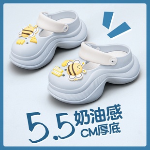 CH1610-嗡嗡小蜜蜂女鞋2025新款夏季洞洞鞋百搭厚底软底增高拖鞋