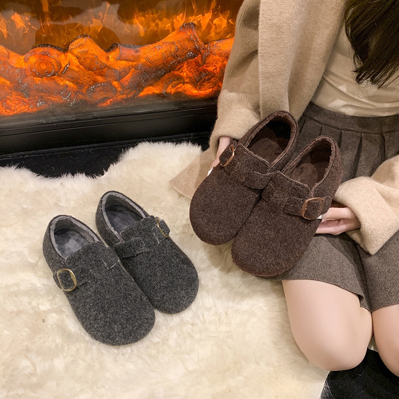 全包灰色勃肯鞋女鞋2025秋冬新款高级感一脚蹬懒人鞋加绒博肯棉鞋