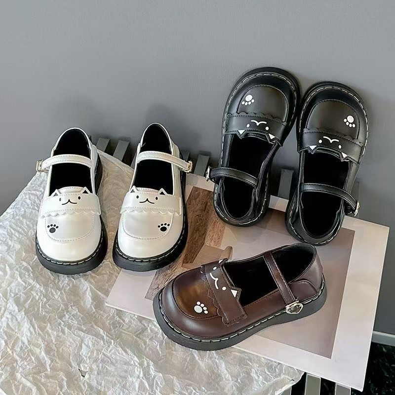 猫咪一字扣jk学生制服鞋珍小皮鞋女可爱平底单鞋2024新款