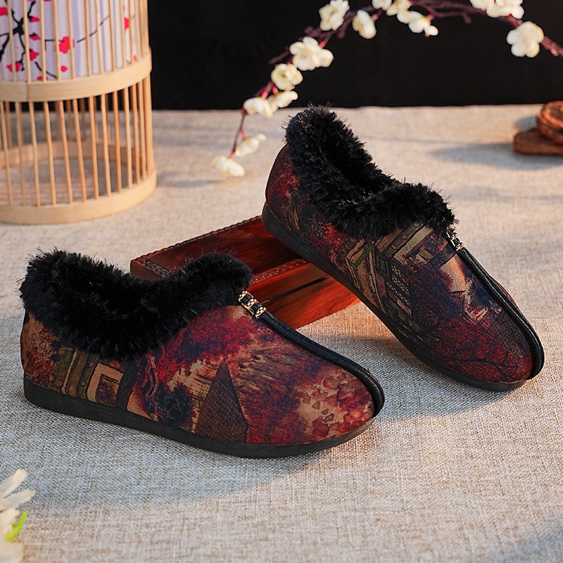 秋冬新款女鞋老北京棉鞋国风中老年妈妈鞋加绒绣花老人冬鞋奶奶鞋