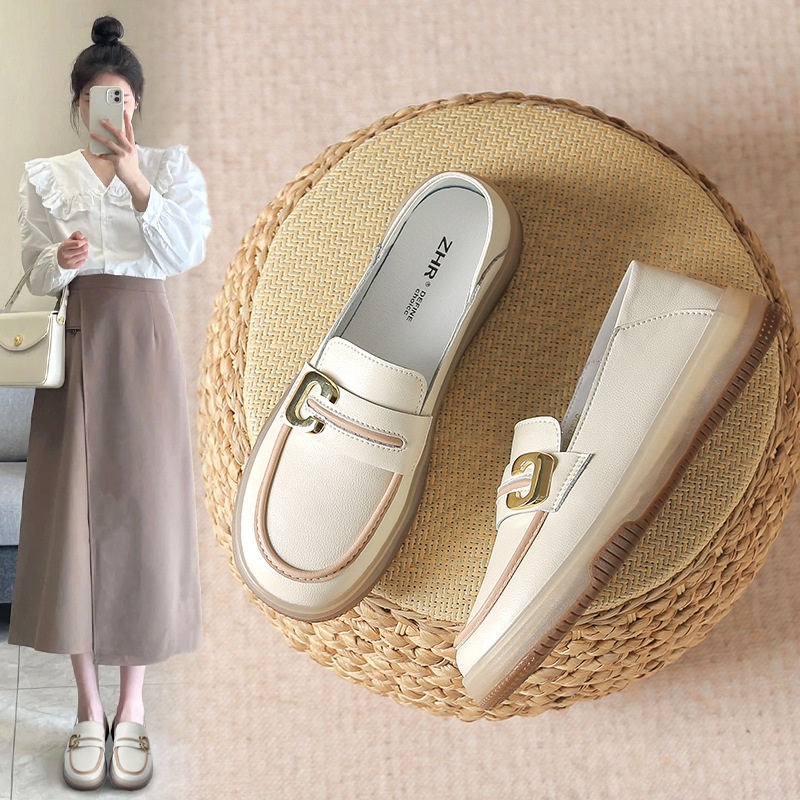 ZHR女鞋休闲小香风乐福鞋女2023新款百搭洋气厚底英伦风小皮鞋女