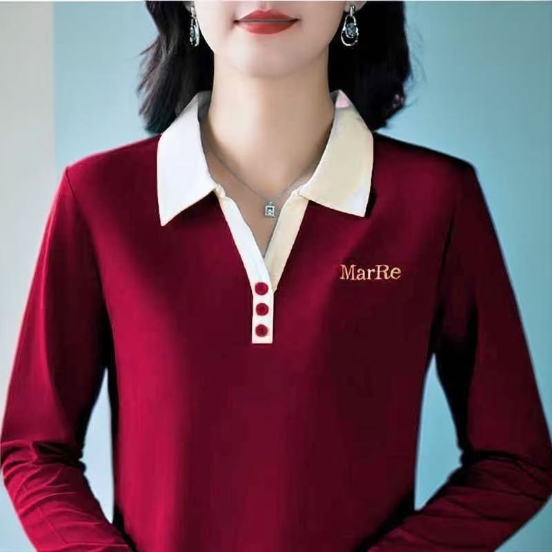 【014#M-5XL/3色】秋季新款长袖T恤女2025洋气减龄中老年妈妈装上