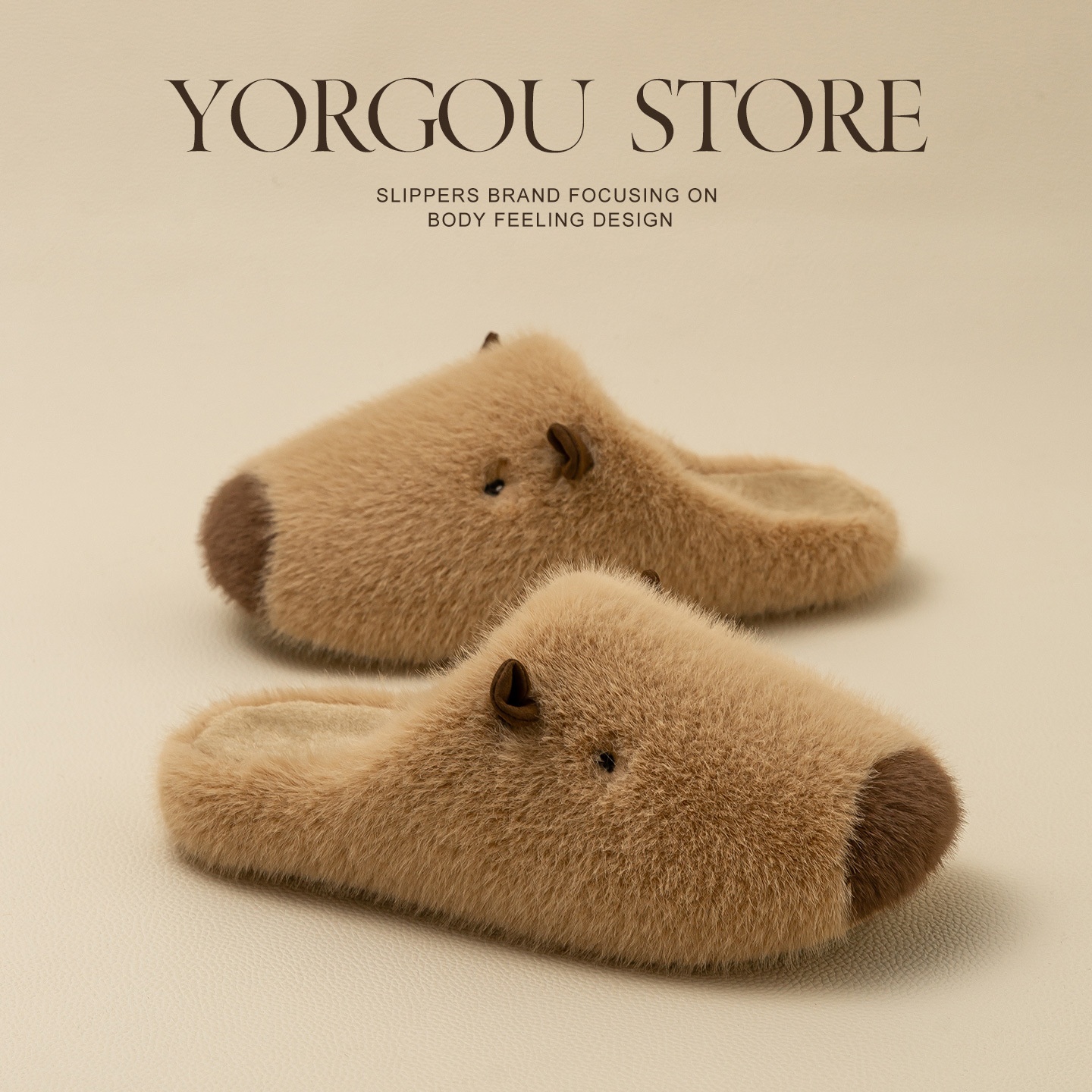 远港卡皮巴拉毛绒棉拖鞋女秋冬季室内防滑保暖居家毛毛棉拖鞋亲子