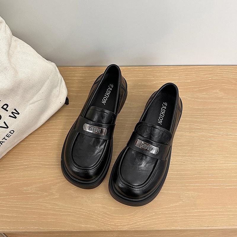 学院风厚底百搭乐福鞋女2025年秋冬新款松糕底增高小皮鞋休闲单鞋