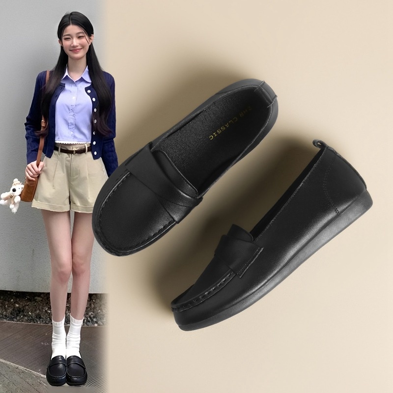 ZHR则则软底豆豆鞋百搭平底单鞋2025新款一脚蹬乐福鞋黑色通勤鞋