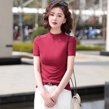 半高领正肩短袖t恤女夏季新款修身显瘦短款莫代尔打底衫上衣ins