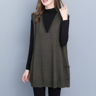 百搭可外穿 毛衣女200斤坎肩显瘦韩版 秋冬背心马夹宽松无袖 针织衫