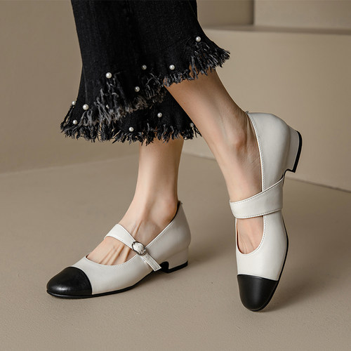 浅口低跟一字扣带玛丽珍女