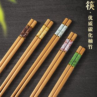 创意印花楠竹筷子不易发霉易清洗创意家用五色筷分餐筷轻奢餐具筷