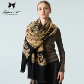 赫本猫法式 高级围巾女秋冬季 双面加大加厚绵羊毛保暖围脖轻奢披肩